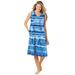 Plus Size Women's Trapeze V-Neck Short Lounger by Dreams & Co. in Bright Cobalt Tie Dye Stripe (Size 4X)