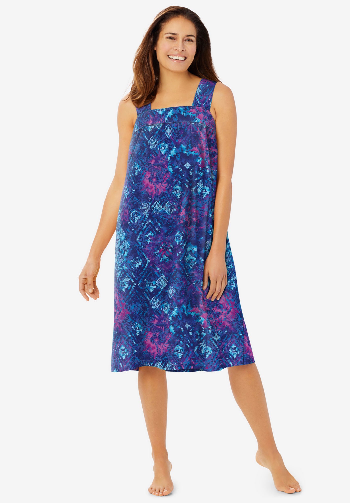 Plus Size Women's Print Sleeveless Square Neck Lounger by Dreams & Co. in Evening Blue Tie Dye (Size 1X)