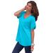 Plus Size Women's V-Neck Boyfriend Slub Tunic by Roaman's in Ocean (Size 6X) Long Shirt