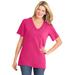 Plus Size Women's Perfect Short-Sleeve V-Neck Tee by Woman Within in Raspberry Sorbet (Size 5X) Shirt