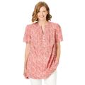 Plus Size Women's Pintucked Half-Button Tunic by Woman Within in Sweet Coral Blooming Ditsy (Size M)