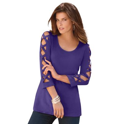 Plus Size Women's Lattice Sleeve Ultimate Tee by Roaman's in Midnight Violet (Size 42/44) Shirt