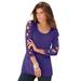 Plus Size Women's Lattice-Sleeve Ultimate Tee by Roaman's in Midnight Violet (Size 38/40) Shirt