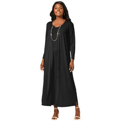 Plus Size Women's 2-Piece Stretch Knit Duster Set by The London Collection in Black (Size 26/28)