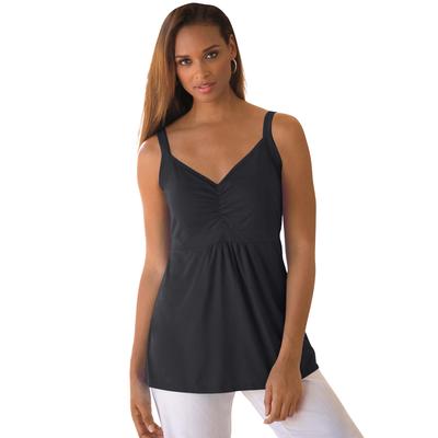 Plus Size Women's Stretch Cotton Shirred Tank by Jessica London in Black (Size 12)
