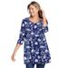 Plus Size Women's V-Neck Pintucked Tunic by Woman Within in Navy Floral (Size 14/16)