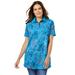 Plus Size Women's Perfect Printed Short-Sleeve Polo Shirt by Woman Within in Pretty Turquoise Paisley (Size 1X)