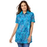 Plus Size Women's Perfect Printed Short-Sleeve Polo Shirt by Woman Within in Pretty Turquoise Paisley (Size 2X)