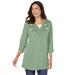 Plus Size Women's 7-Day Layered-Look Embroidered Henley Tunic by Woman Within in Sage Flower Embroidery (Size 4X)