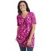 Plus Size Women's Perfect Printed Short-Sleeve Shirred V-Neck Tunic by Woman Within in Raspberry Sorbet Field Floral (Size 5X)