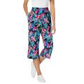 Plus Size Women's Elastic-Waist Knit Capri Pant by Woman Within in Black Multi Tropicana (Size 3X)