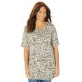 Plus Size Women's Easy Fit Short Sleeve Scoopneck Tee by Catherines in Coffee Batik Floral (Size 4X)