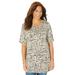 Plus Size Women's Easy Fit Short Sleeve Scoopneck Tee by Catherines in Coffee Batik Floral (Size 2X)