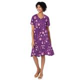 Plus Size Women's Short Pullover Crinkle Dress by Woman Within in Plum Purple Patch Floral (Size 16 W)