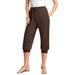 Plus Size Women's Drawstring Soft Knit Capri Pant by Roaman's in Chocolate (Size 5X)