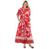 Plus Size Women's Roll-Tab Sleeve Crinkle Shirtdress by Woman Within in Vivid Red Bloom Flower (Size 32 W)