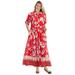 Plus Size Women's Roll-Tab Sleeve Crinkle Shirtdress by Woman Within in Vivid Red Bloom Flower (Size 32 W)
