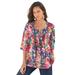 Plus Size Women's Tara Pleated Big Shirt by Roaman's in Twilight Blue Rose Floral (Size 28 W) Top