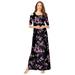 Plus Size Women's Ultrasmooth® Fabric Cold-Shoulder Maxi Dress by Roaman's in Purple Rose Floral (Size 34/36) Long Stretch Jersey