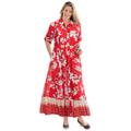 Plus Size Women's Roll-Tab Sleeve Crinkle Shirtdress by Woman Within in Vivid Red Bloom Flower (Size 26 W)