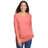 Plus Size Women's Perfect Three-Quarter Sleeve V-Neck Tee by Woman Within in Sweet Coral (Size M) Shirt