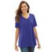 Plus Size Women's Perfect Printed Short-Sleeve V-Neck Tee by Woman Within in Ultra Blue Tonal Geo (Size 1X) Shirt