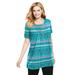 Plus Size Women's Short-Sleeve Pintucked Henley Tunic by Woman Within in Pretty Jade Patchwork Stripe (Size 34/36)