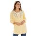 Plus Size Women's 7-Day Layered-Look Embroidered Henley Tunic by Woman Within in Banana Flower Embroidery (Size 3X)