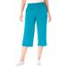 Plus Size Women's Elastic-Waist Knit Capri Pant by Woman Within in Pretty Turquoise (Size L)