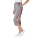 Plus Size Women's Side-Stripe Cotton French Terry Capri by Woman Within in Medium Heather Grey Sweet Coral (Size 42/44)