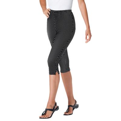 Plus Size Women's Stretch Cotton Printed Capri Legging by Woman Within in Black Dot (Size 4X)