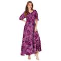 Plus Size Women's Flutter-Sleeve Crinkle Dress by Roaman's in Raspberry Mixed Paisley (Size 14/16)