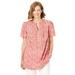 Plus Size Women's Pintucked Half-Button Tunic by Woman Within in Sweet Coral Blooming Ditsy (Size 3X)