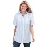 Plus Size Women's Short-Sleeve Button Down Seersucker Shirt by Woman Within in Royal Navy Rainbow Stripe (Size L)