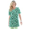 Plus Size Women's Print Notch-Neck Soft Knit Tunic by Roaman's in Green Mint Brushstroke (Size 1X) Short Sleeve T-Shirt