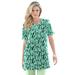 Plus Size Women's Print Notch-Neck Soft Knit Tunic by Roaman's in Green Mint Brushstroke (Size 1X) Short Sleeve T-Shirt