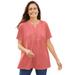 Plus Size Women's Eyelet Henley Tee by Woman Within in Sweet Coral (Size M) Shirt