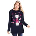 Plus Size Women's Motif Sweater by Woman Within in Navy Cat (Size 3X) Pullover