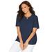 Plus Size Women's Suprema® Pleat-Neck Tee by Catherines in Navy (Size 1X)