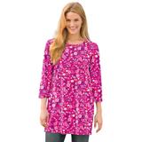 Plus Size Women's Perfect Printed Three-Quarter-Sleeve Scoopneck Tunic by Woman Within in Raspberry Sorbet Field Floral (Size 5X)