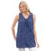 Plus Size Women's Perfect Printed Sleeveless Shirred V-Neck Tunic by Woman Within in Navy Offset Dot (Size 30/32)