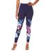 Plus Size Women's Placement-Print Legging by Roaman's in Navy Bloom Floral (Size 34/36)