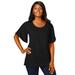 Plus Size Women's Stretch Knit Flutter Sleeve Tunic by Jessica London in Black (Size L)