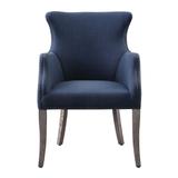 37" Yareena Denim Blue Wing Chair Tapered Oak Legs Bronz Nailhead Trim