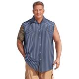 Men's Big & Tall Western Snap Front Muscle Shirt by KingSize in Navy Stripe (Size 6XL)