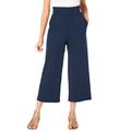 Plus Size Women's Side-Pocket Essential Stretch Yoga Capri Pant by Roaman's in Navy (Size 42/44)