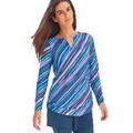 Plus Size Women's Split-Neck Long Sleeve Swim Tee with Built-In Bra by Swim 365 in Multi Watercolor Stripe (Size 22)