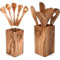 CRAFLAIR ~ Kitchen Utensils 5-Piece Olive Wood with Kitchen Utensil Holder ~ Kitchen Utensil Set Wood ~ Sustainable Products Kitchen