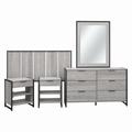 kathy ireland® Home by Bush Furniture Atria 5 Piece Modern Bedroom Set with Full/Queen Size Headboard in Platinum Gray - Bush Business Furniture ATR014PG