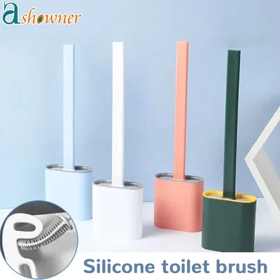 Brosse de Toilette en Silicone sans Fréquence Tête Plate Poils Souples et Flexibles avec Support